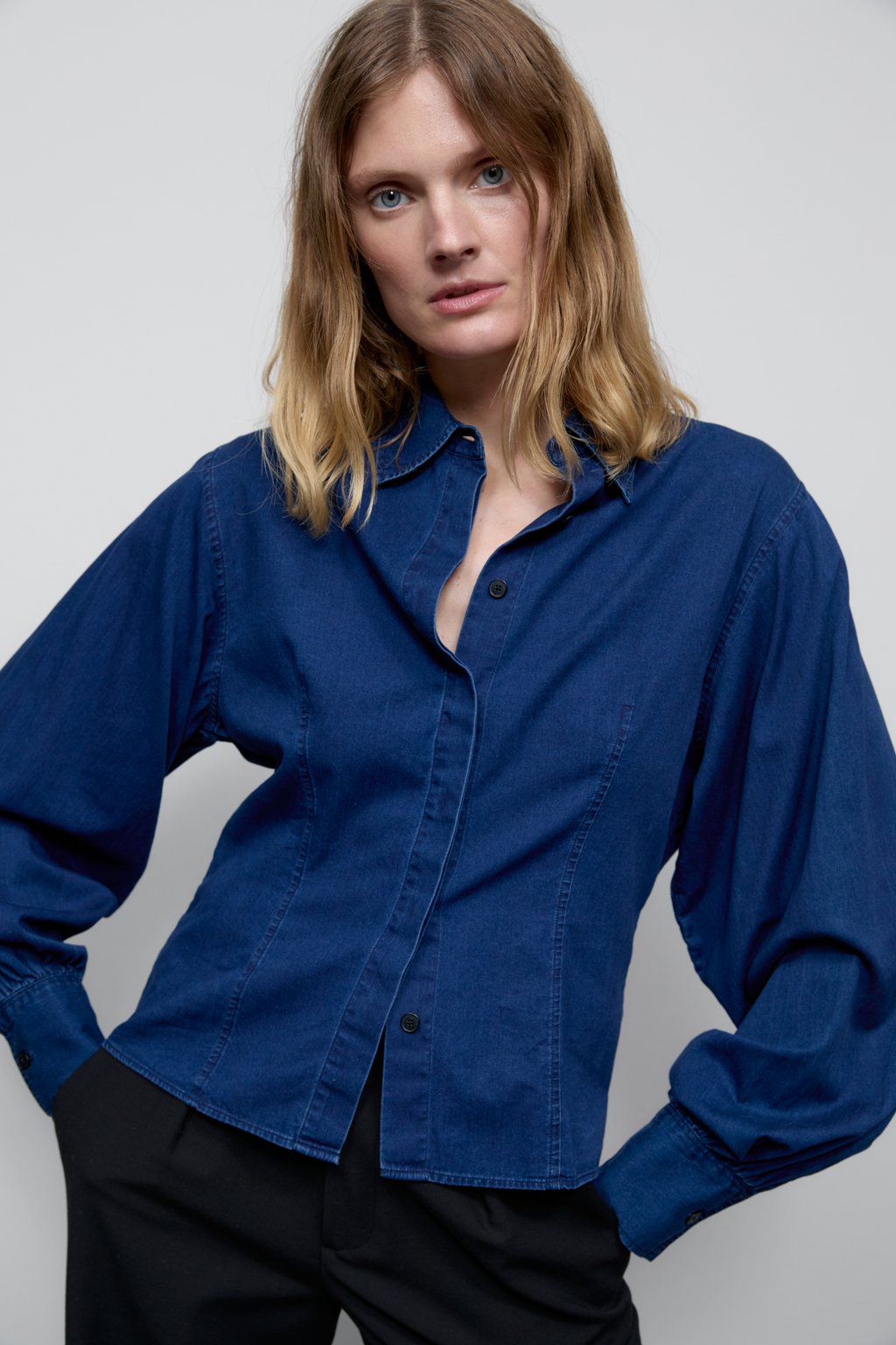 Tailored Cotton Blouse - Dark Blue - DUNE + SALT