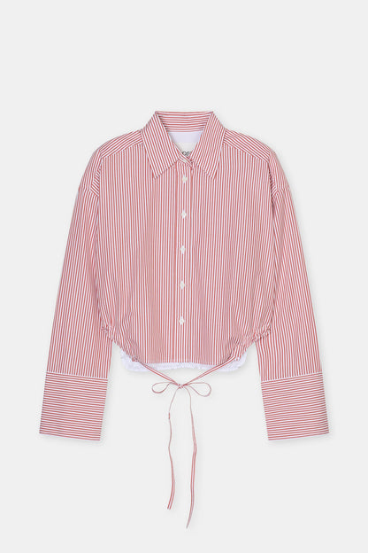 Closed Women's Gathered Stripe Shirt – Brick Red Gray