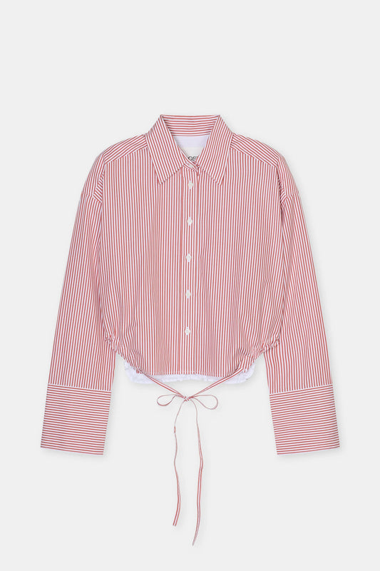 Closed Women's Gathered Stripe Shirt – Brick Red Gray