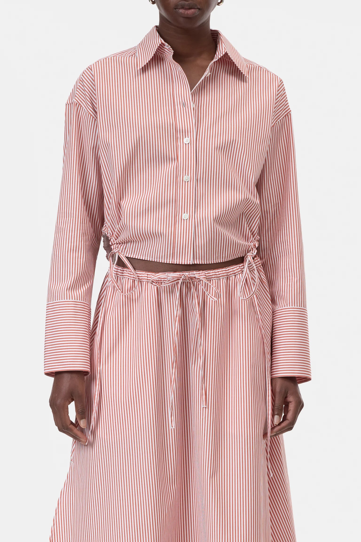 Closed Women's Gathered Stripe Shirt – Brick Red Gray