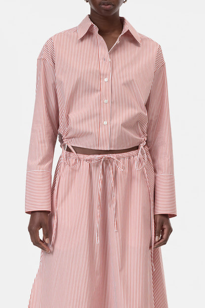 Closed Women's Gathered Stripe Shirt – Brick Red Gray