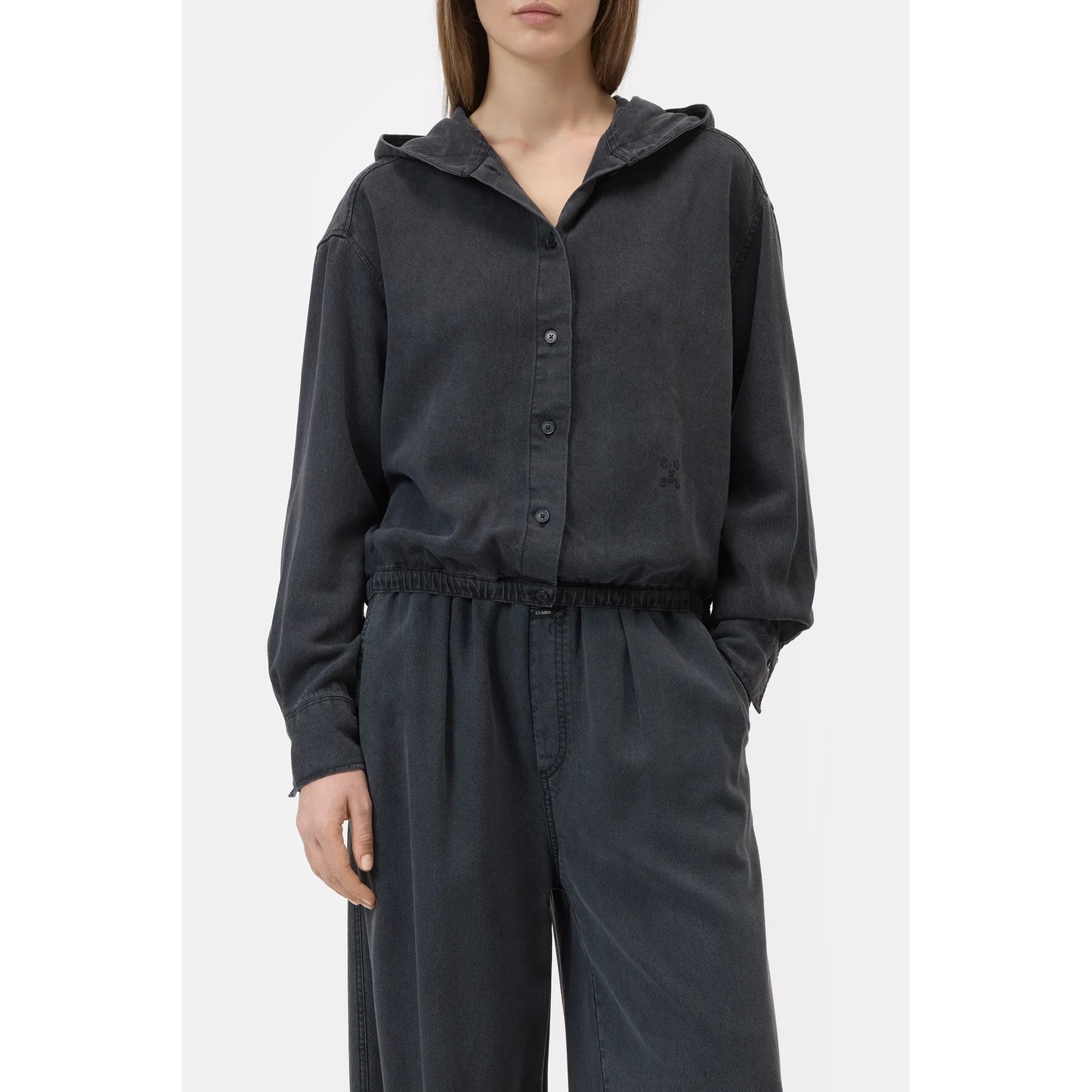 Hooded Lyocell Button-Down - Black - DUNE + SALT