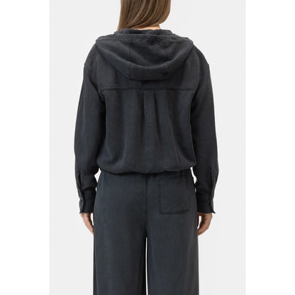 Hooded Lyocell Button-Down - Black - DUNE + SALT