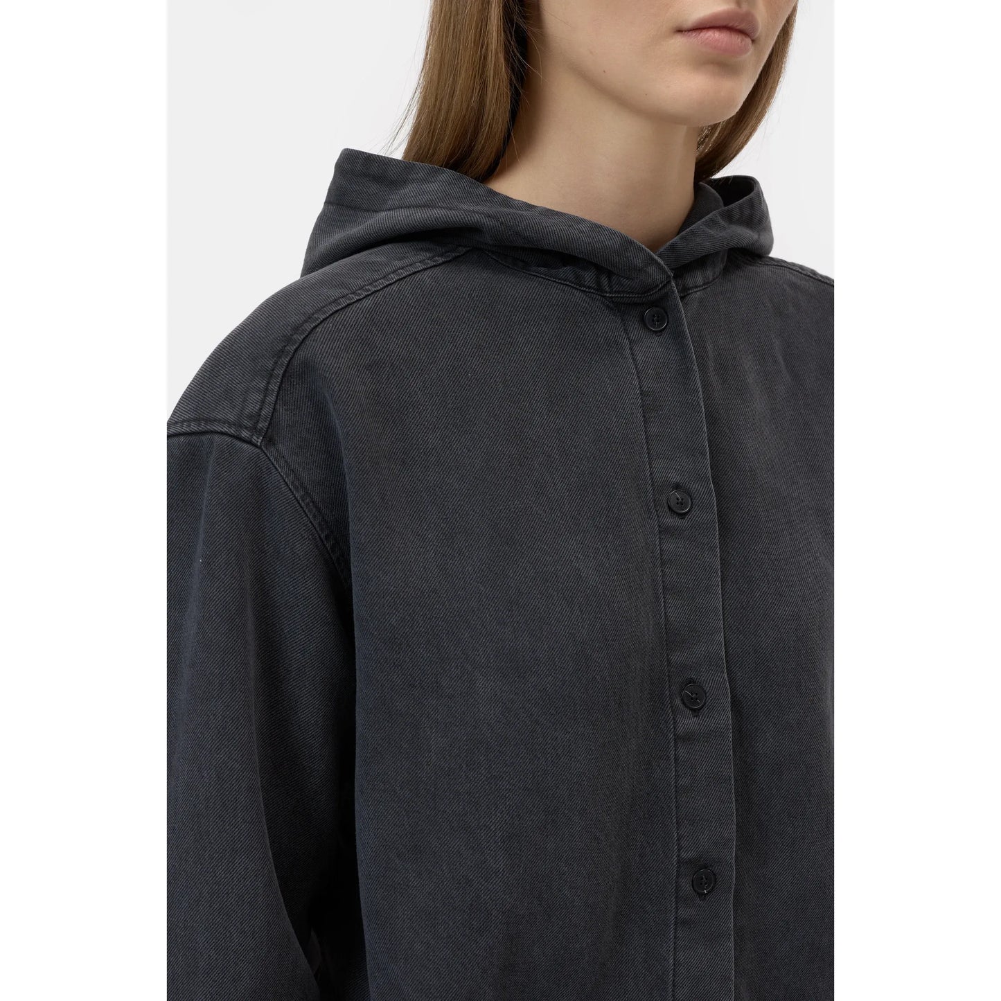Hooded Lyocell Button-Down - Black - DUNE + SALT