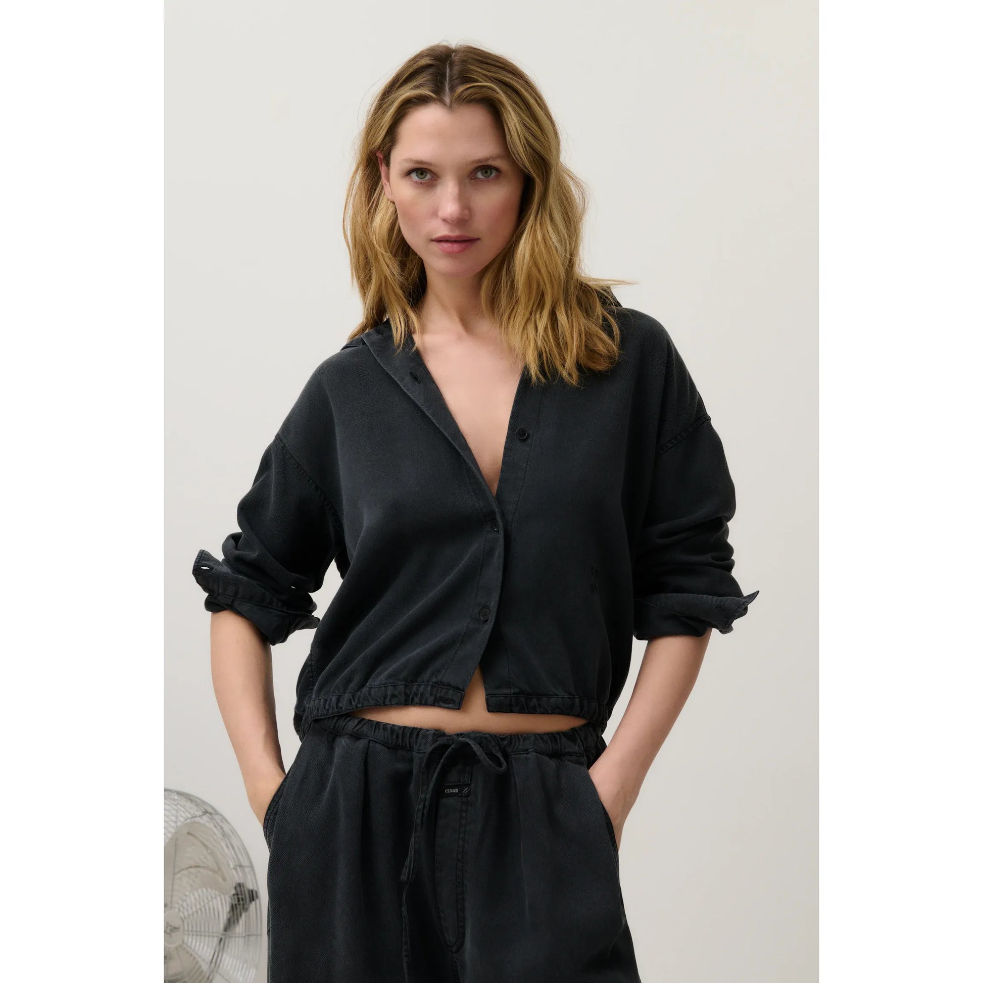 Hooded Lyocell Button-Down - Black - DUNE + SALT