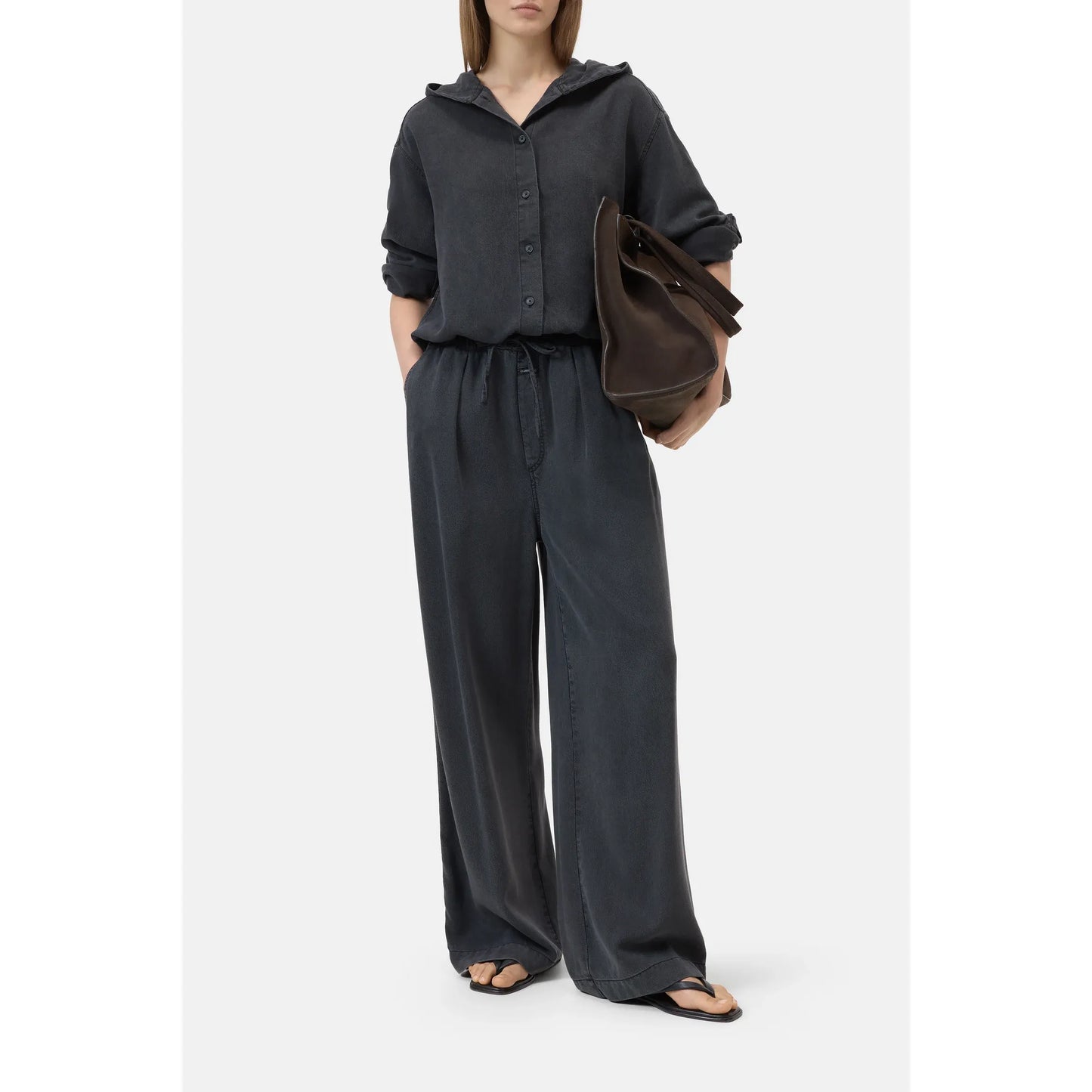 Hooded Lyocell Button-Down - Black - DUNE + SALT