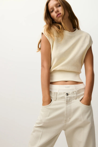 Closed Women's Waisted Crewneck Top – Witherit Beige Lavender