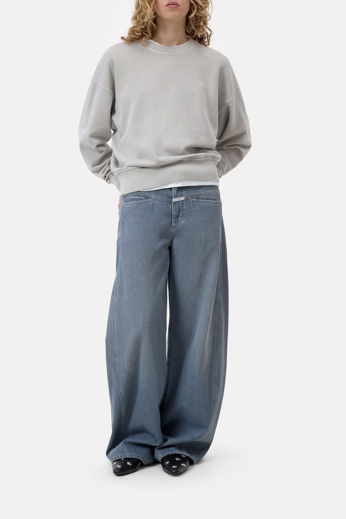 Closed Women's Organic Cotton Sweatshirt - Stoneleaf Green White Smoke