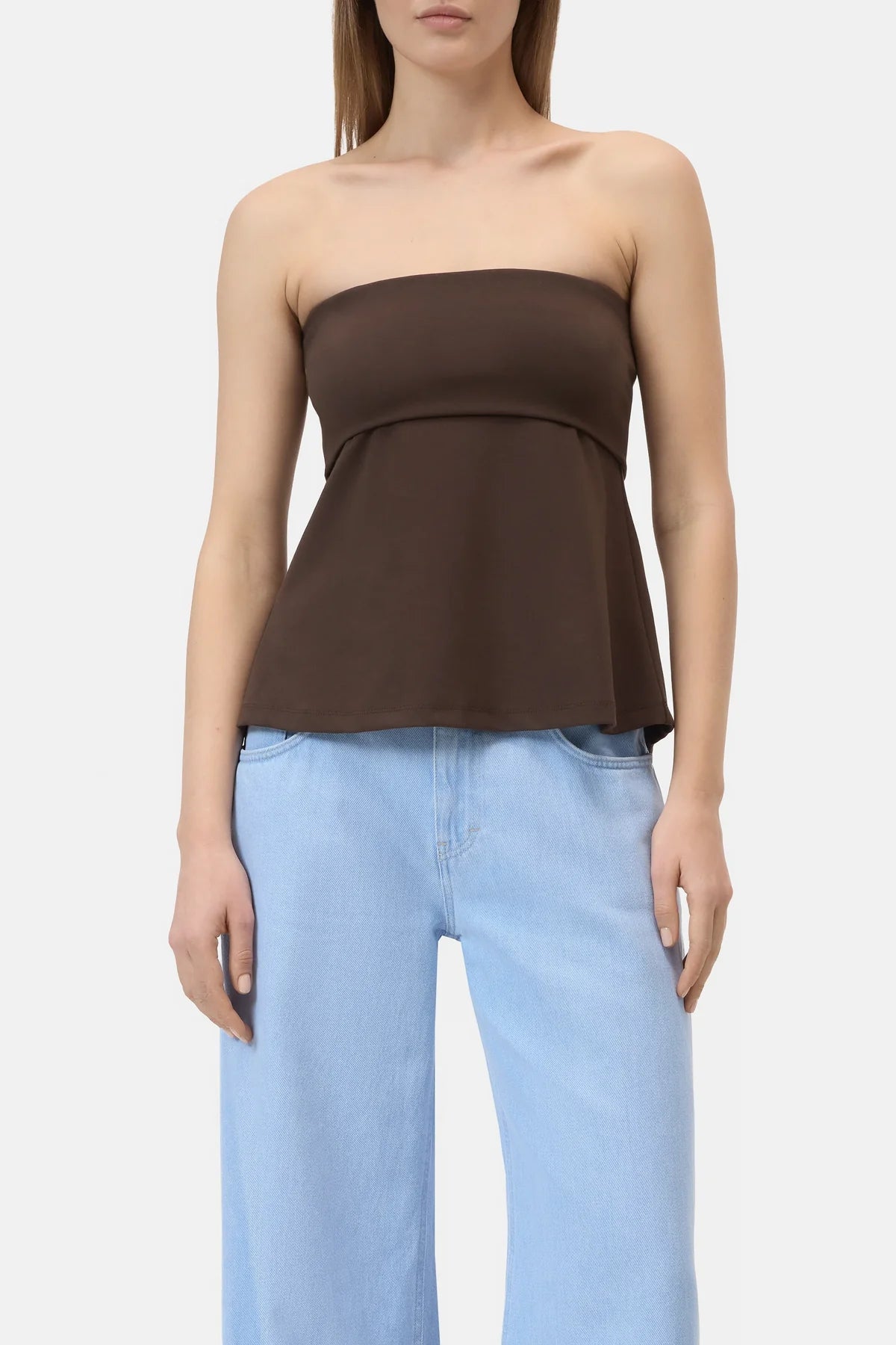 Closed Women's Peplon Top – Maple Brown Light Steel Blue