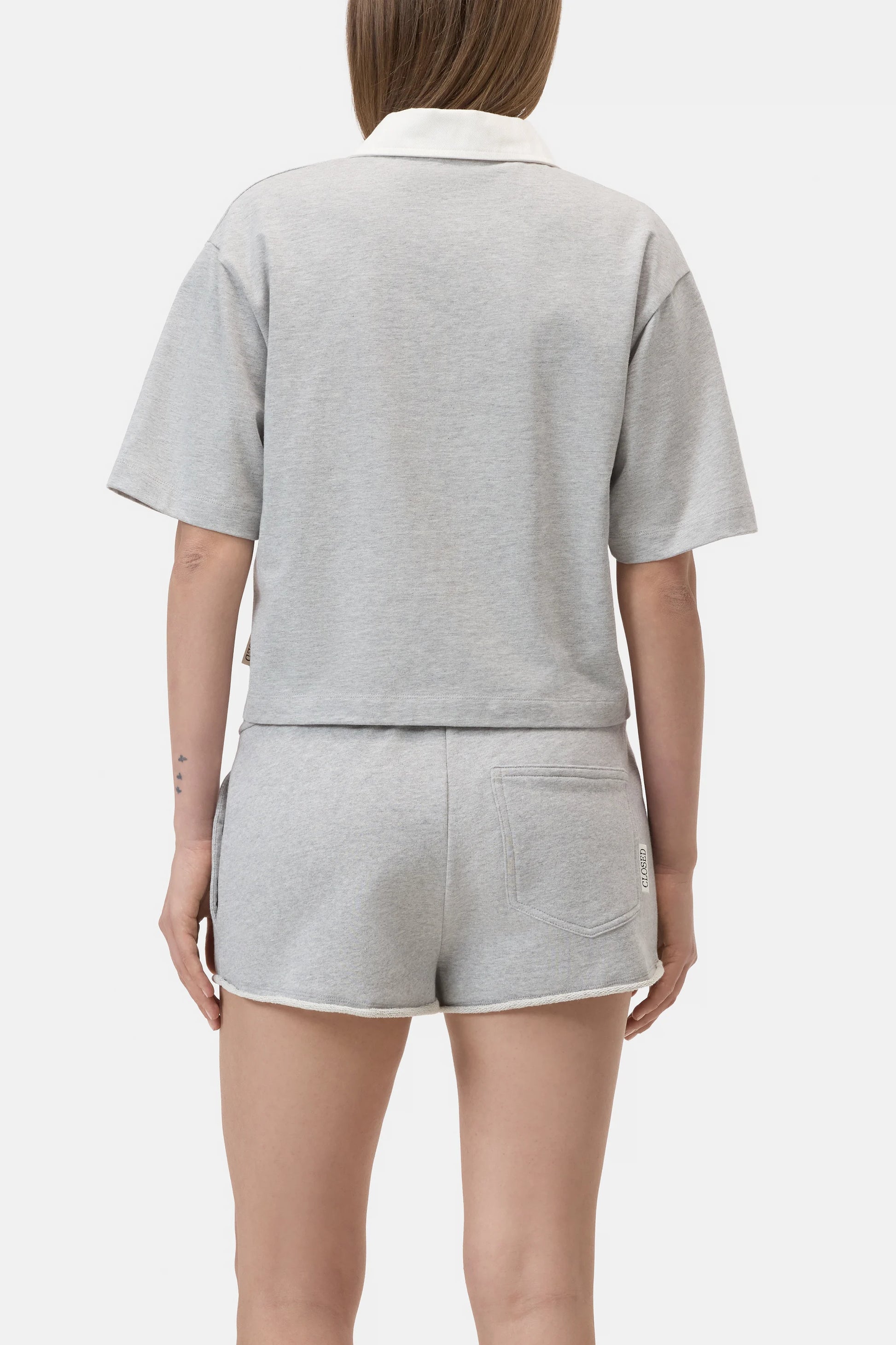 Closed Women's Cropped Rugby Shirt – Light Grey Melange Gray