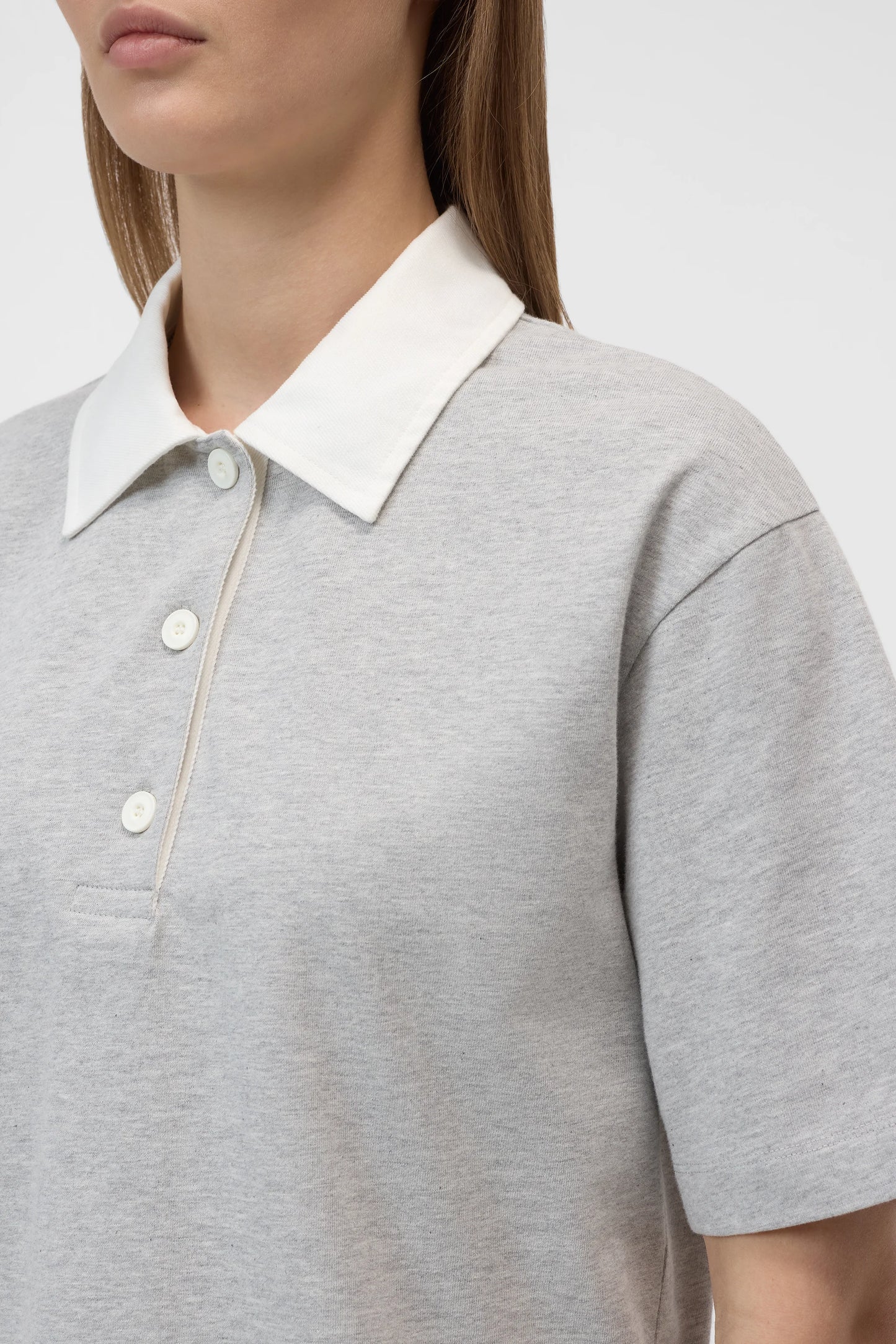 Closed Women's Cropped Rugby Shirt – Light Grey Melange Gray
