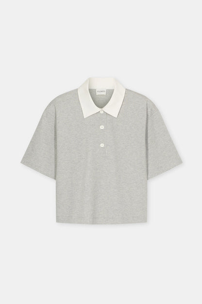 Closed Women's Cropped Rugby Shirt – Light Grey Melange Gray