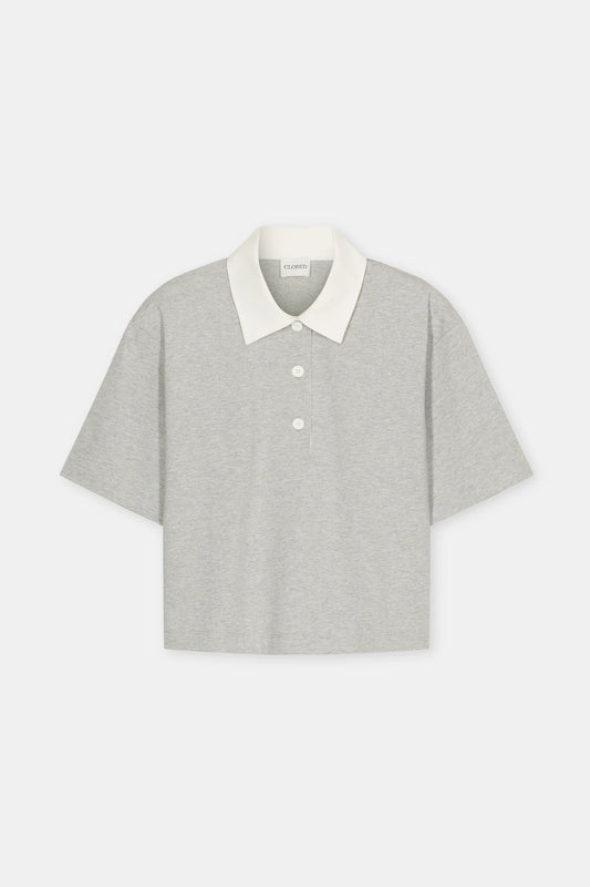 Closed Women's Cropped Rugby Shirt – Light Grey Melange Gray