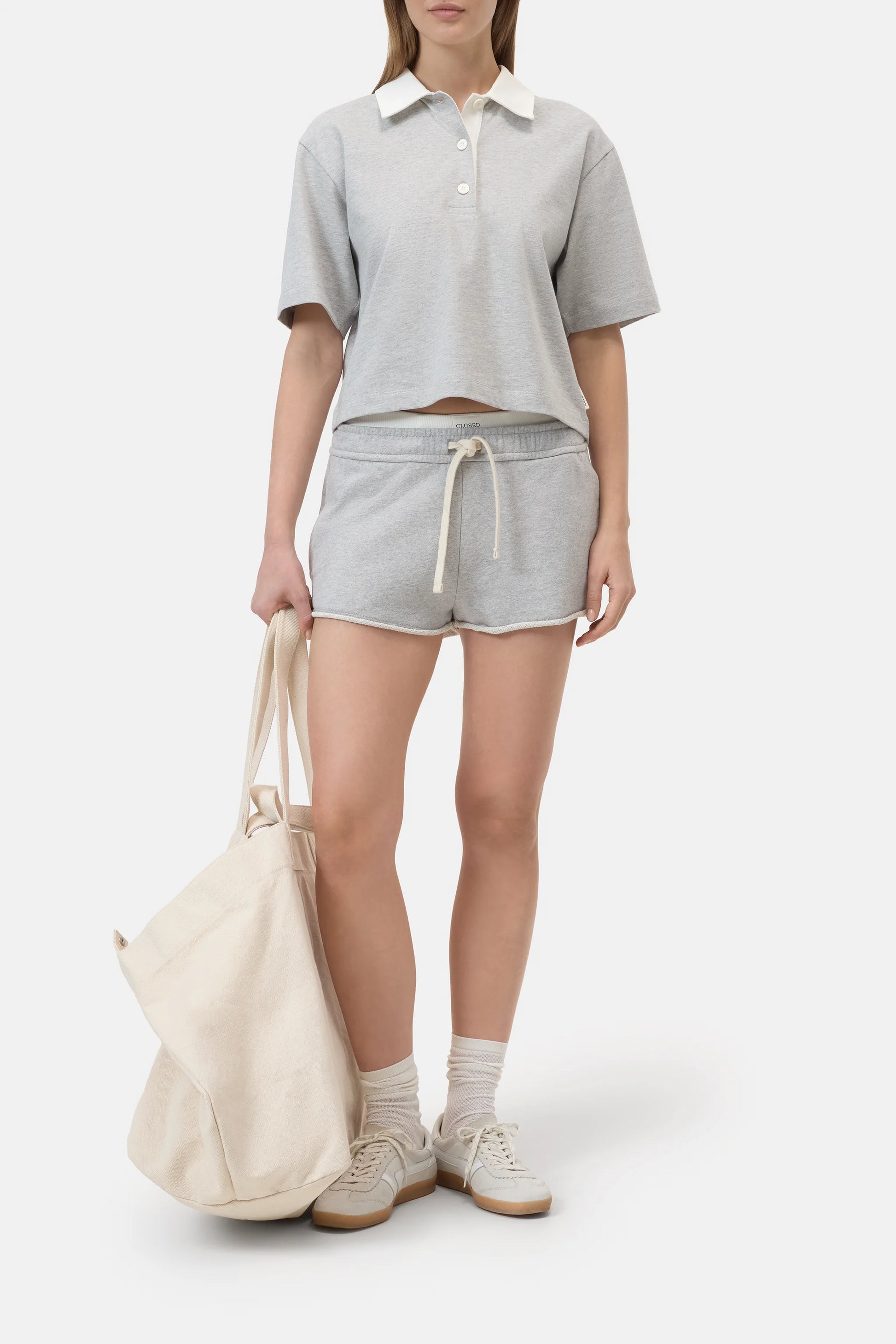 Closed Women's Cropped Rugby Shirt – Light Grey Melange White Smoke