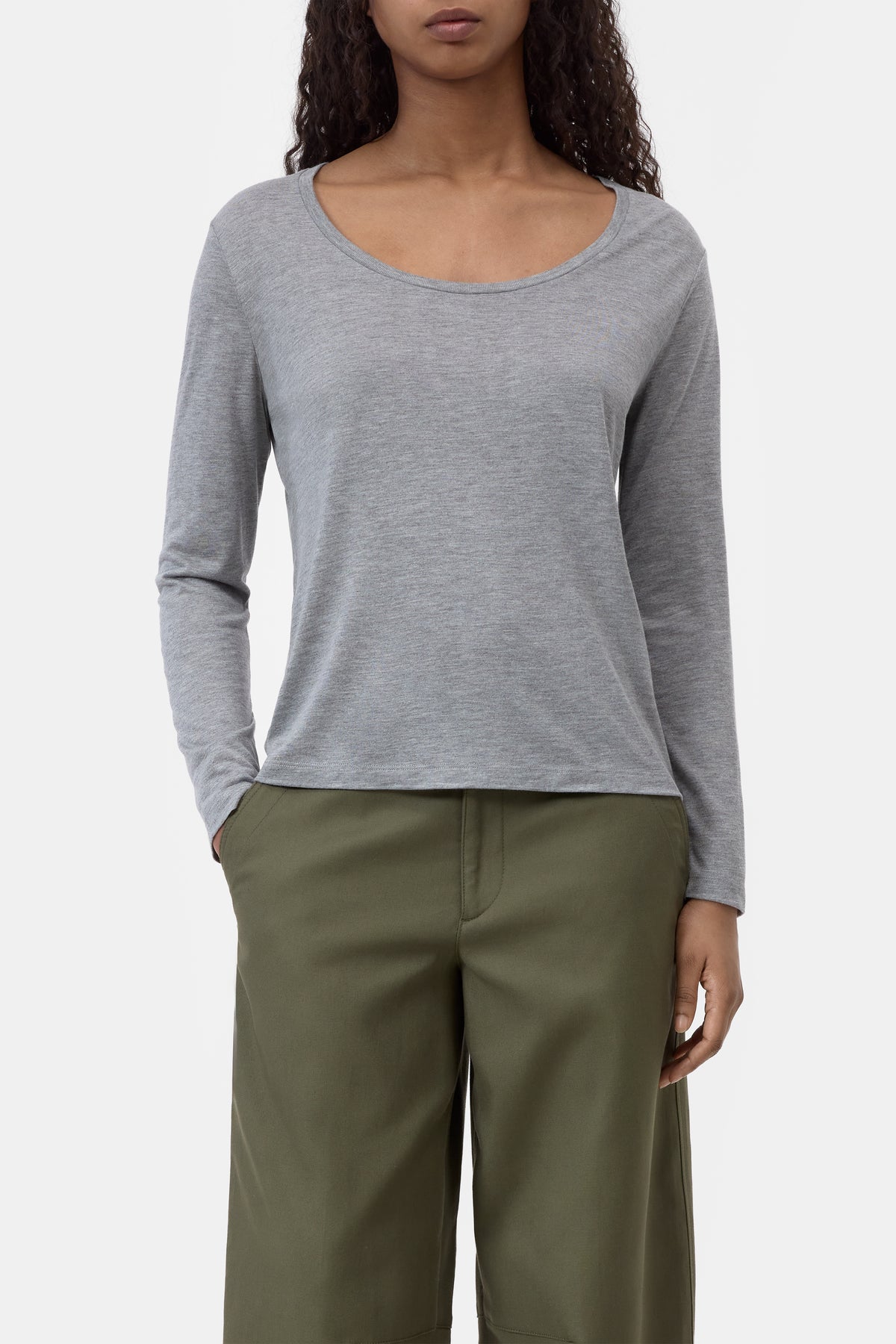 Closed Women's Modal-Cashmere Longsleeve - Light Grey Melange Dark Gray
