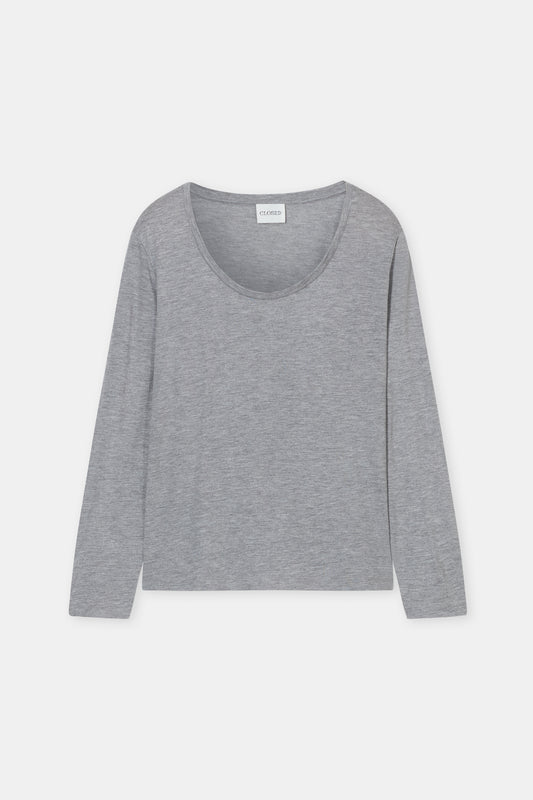 Closed Women's Modal-Cashmere Longsleeve - Light Grey Melange Dark Gray