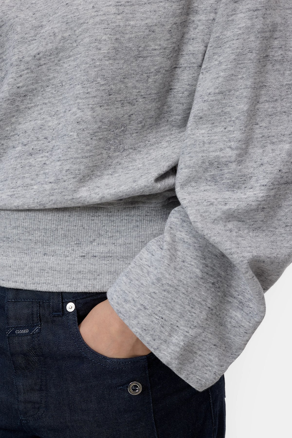 Closed Women's Off-Shoulder Sweatshirt - Light Grey Melange Dark Gray