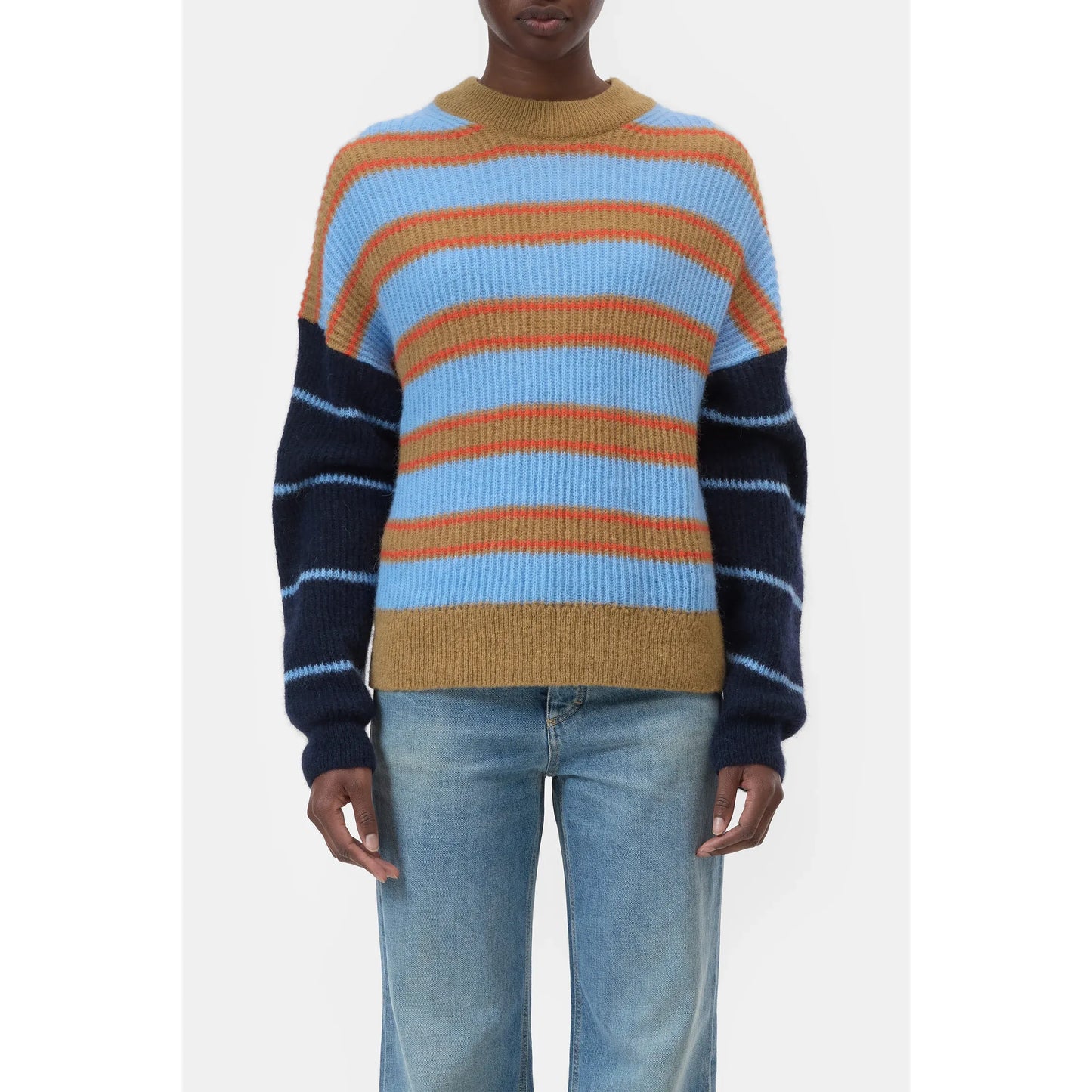 Alpaca/Wool Blend Sweater - Sky Blue Stripe - DUNE + SALT