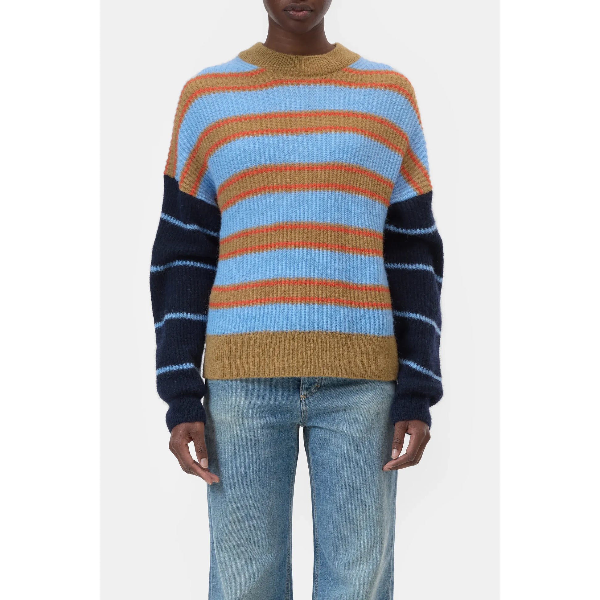 Alpaca/Wool Blend Sweater - Sky Blue Stripe - DUNE + SALT