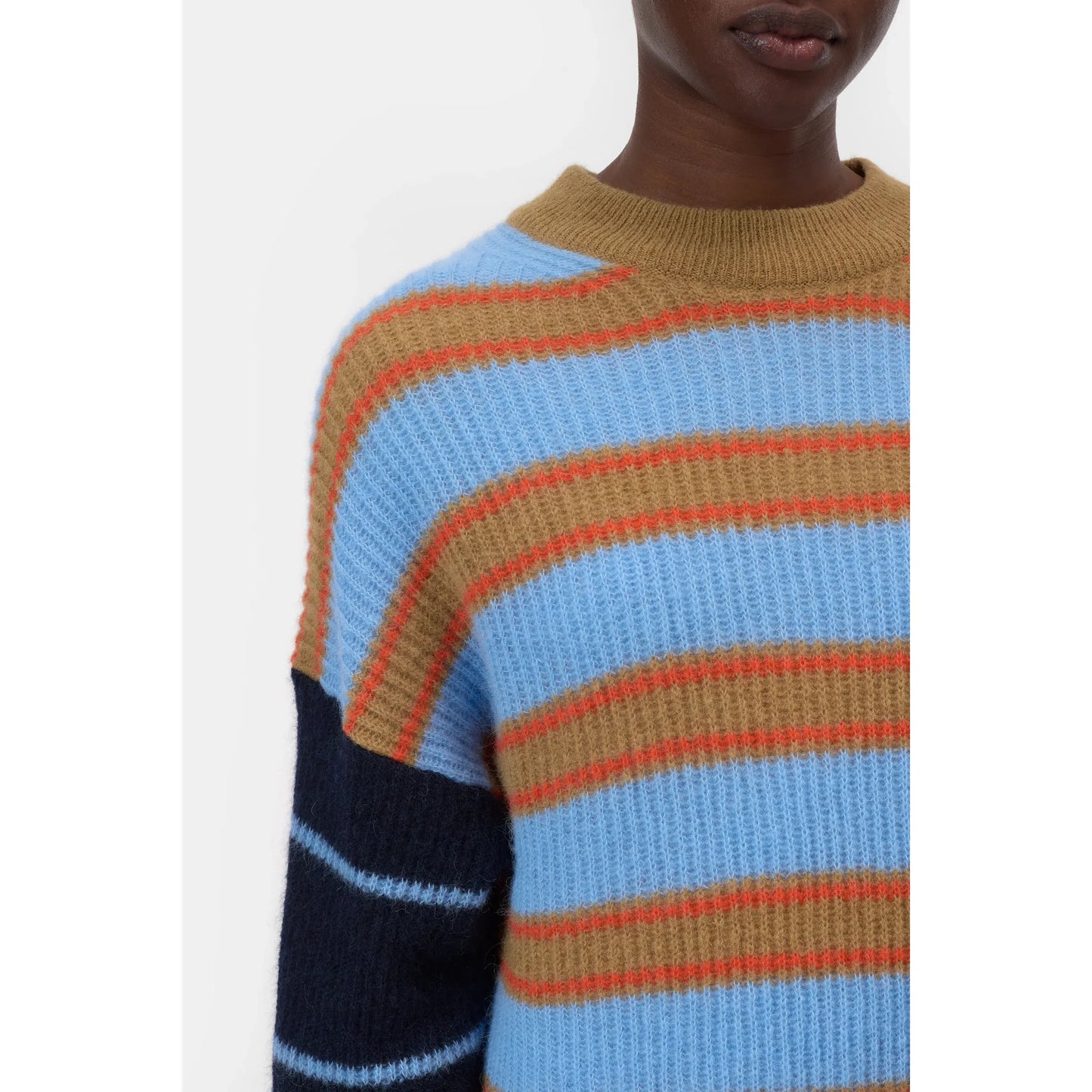 Alpaca/Wool Blend Sweater - Sky Blue Stripe - DUNE + SALT