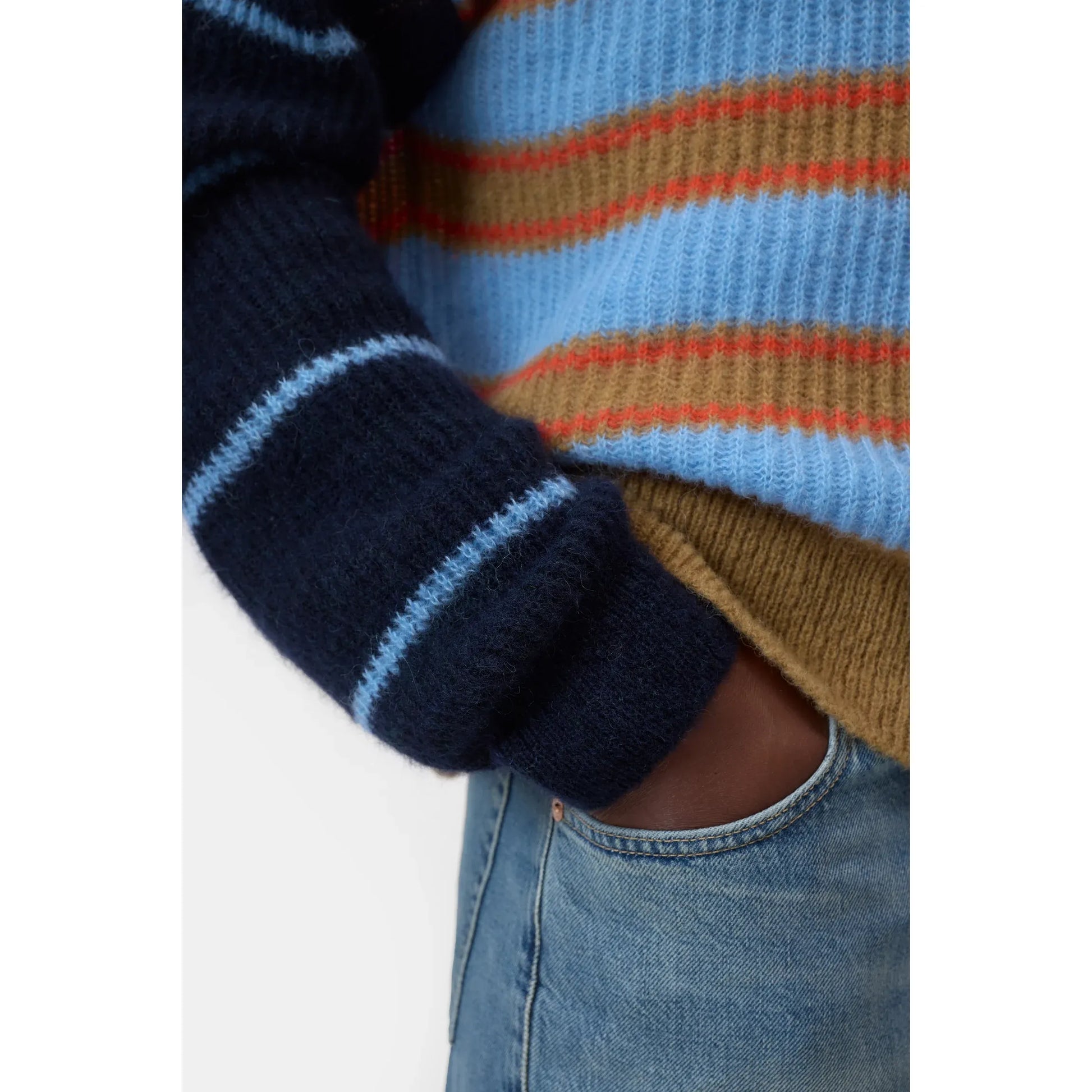 Alpaca/Wool Blend Sweater - Sky Blue Stripe - DUNE + SALT