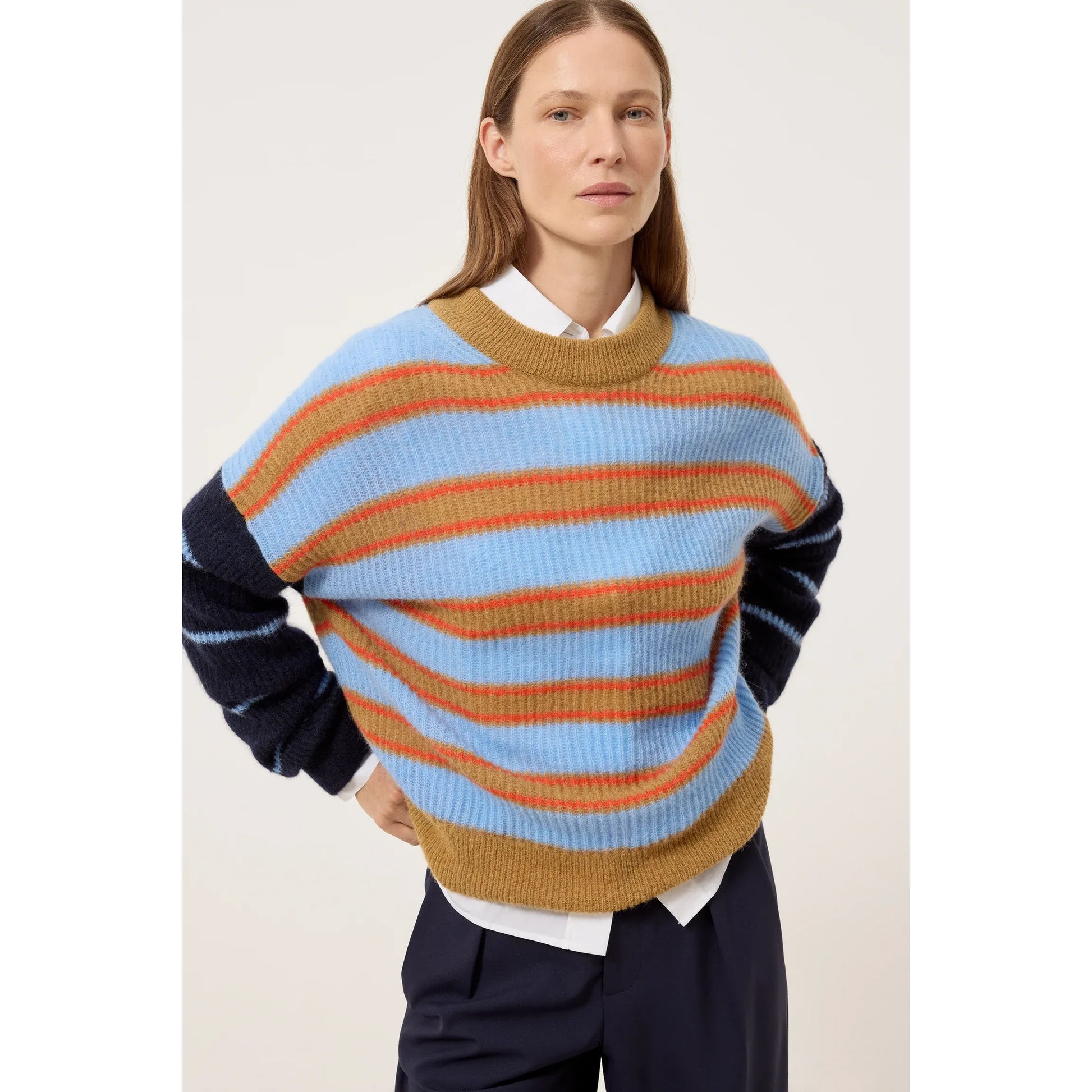 Alpaca/Wool Blend Sweater - Sky Blue Stripe - DUNE + SALT