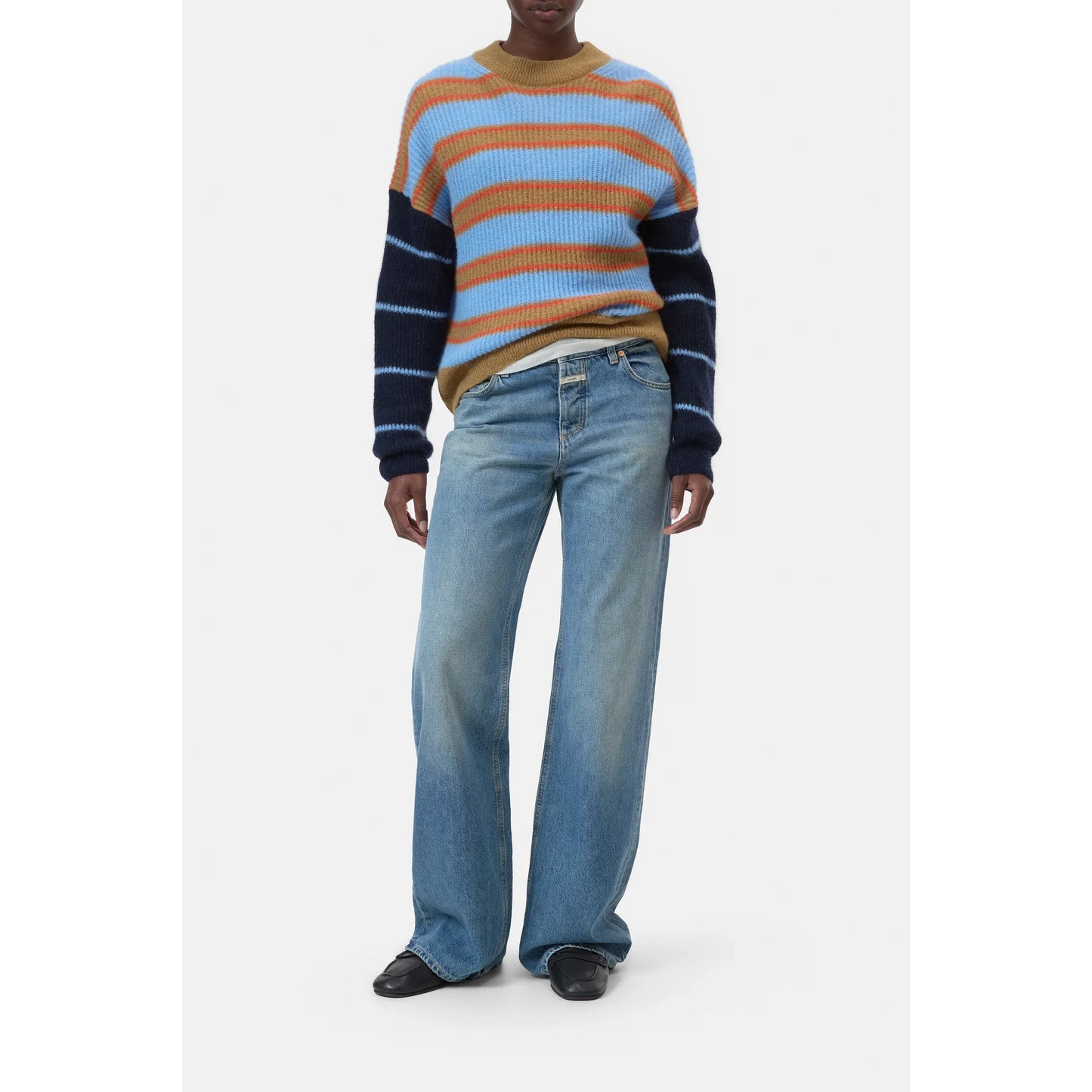 Alpaca/Wool Blend Sweater - Sky Blue Stripe - DUNE + SALT