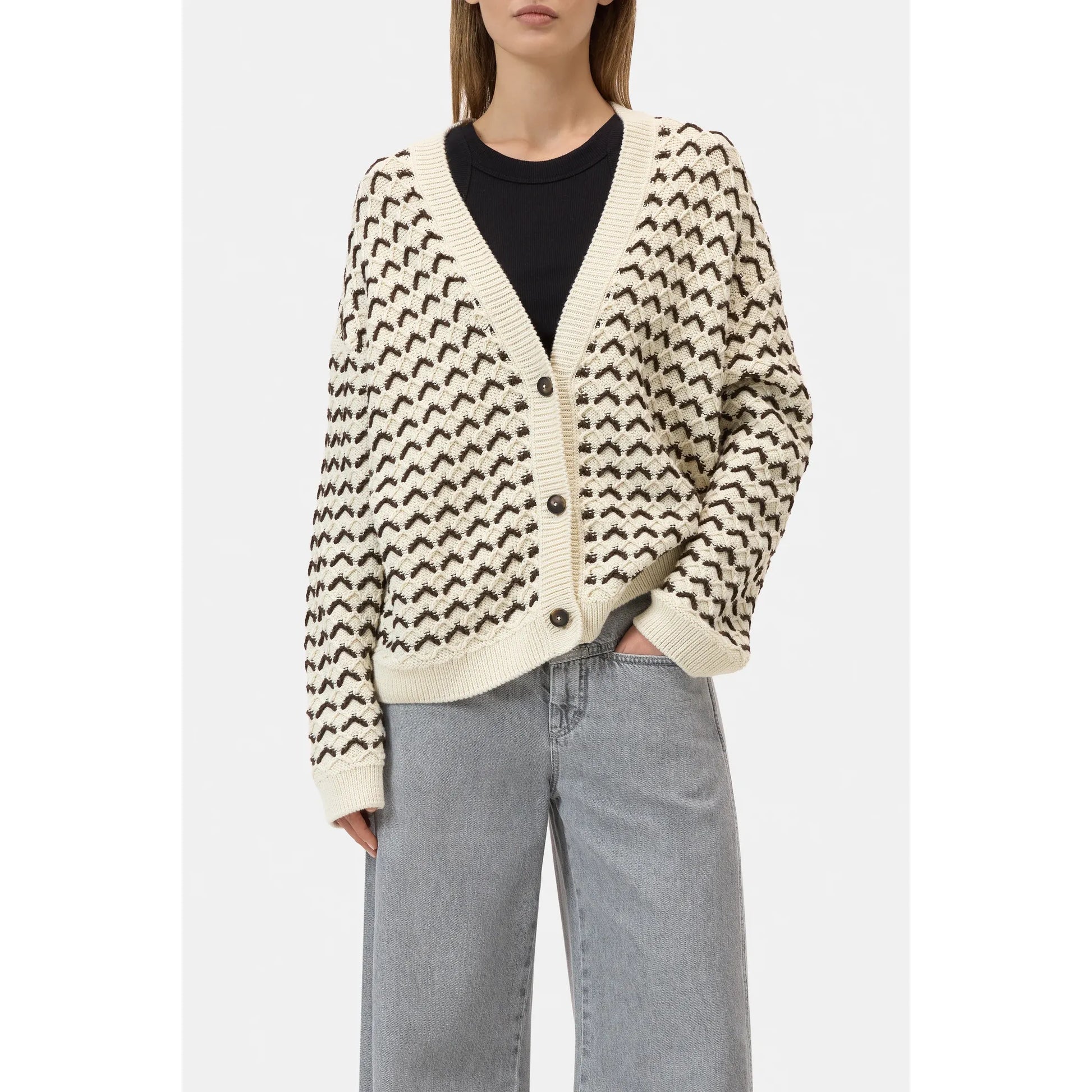 Organic Cotton V-Neck Cardigan - Witherit Beige - DUNE + SALT