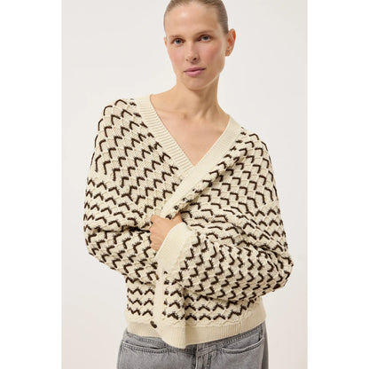 Organic Cotton V-Neck Cardigan - Witherit Beige - DUNE + SALT