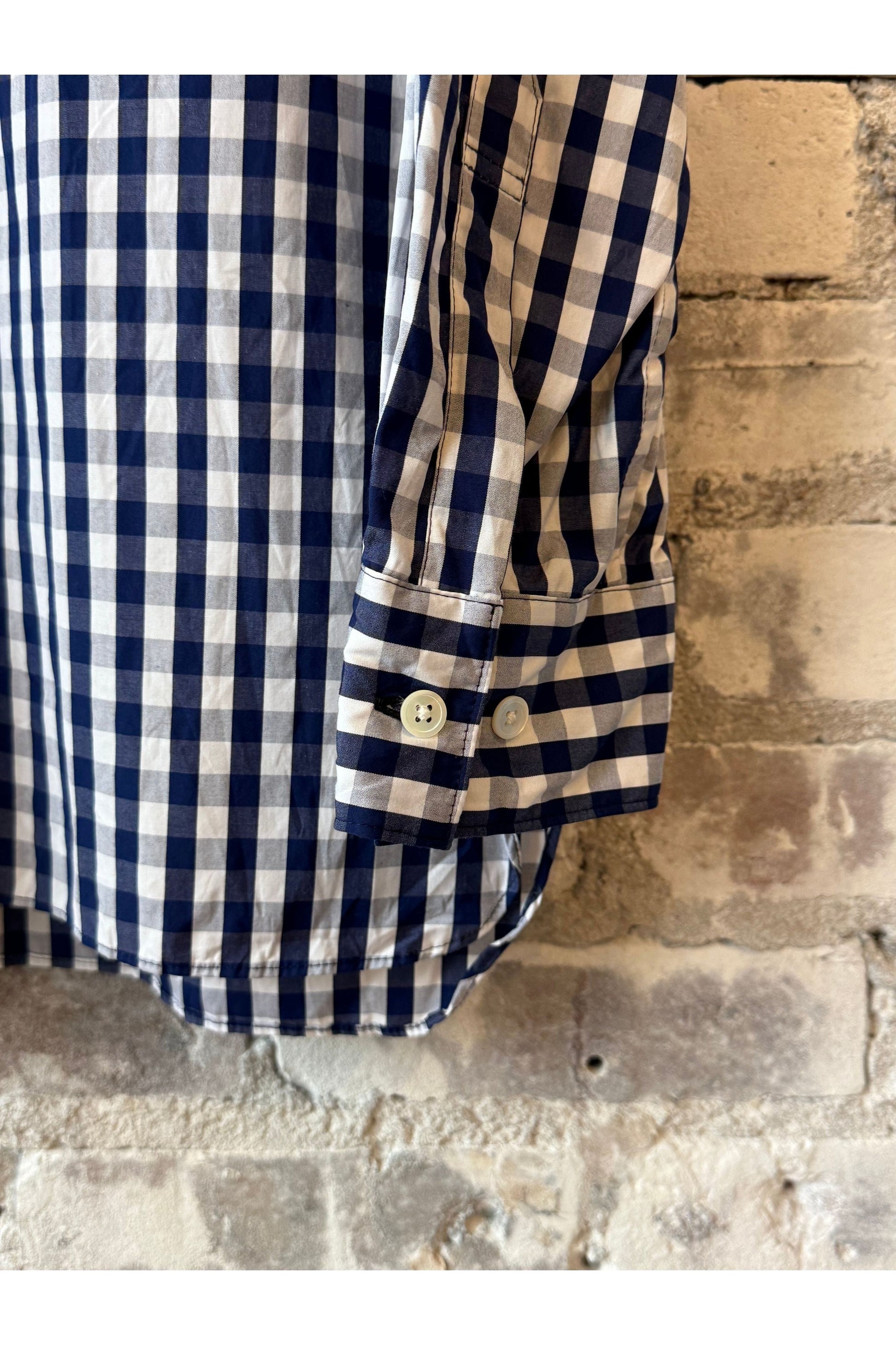 Gingham Check Regular Collar Shirt - Navy - DUNE + SALT