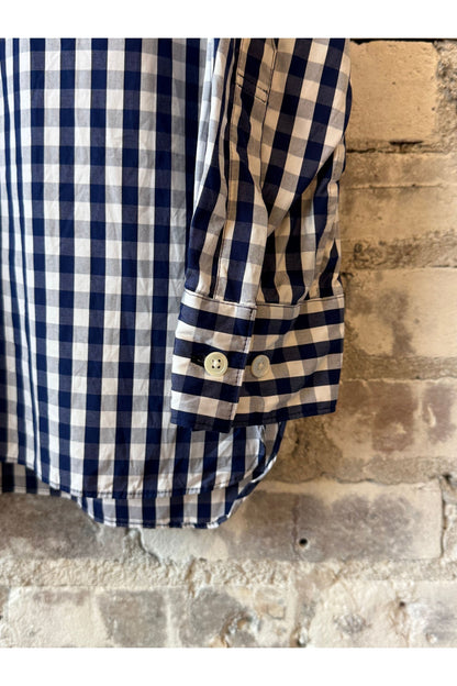 Gingham Check Regular Collar Shirt - Navy - DUNE + SALT