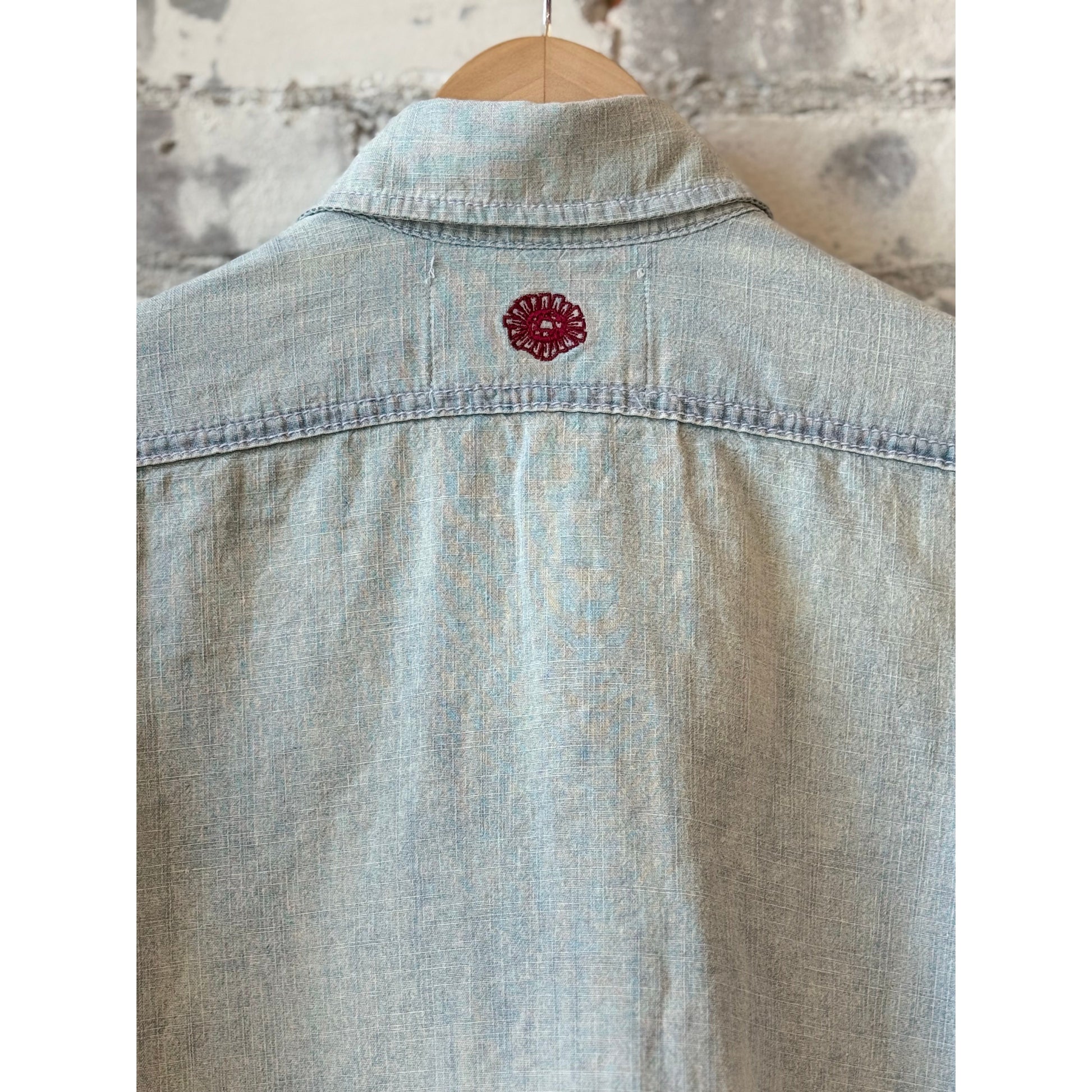 MONOSTERO Raw Hem Hemp Chambray LS Shirt - Light Wash Dark Gray