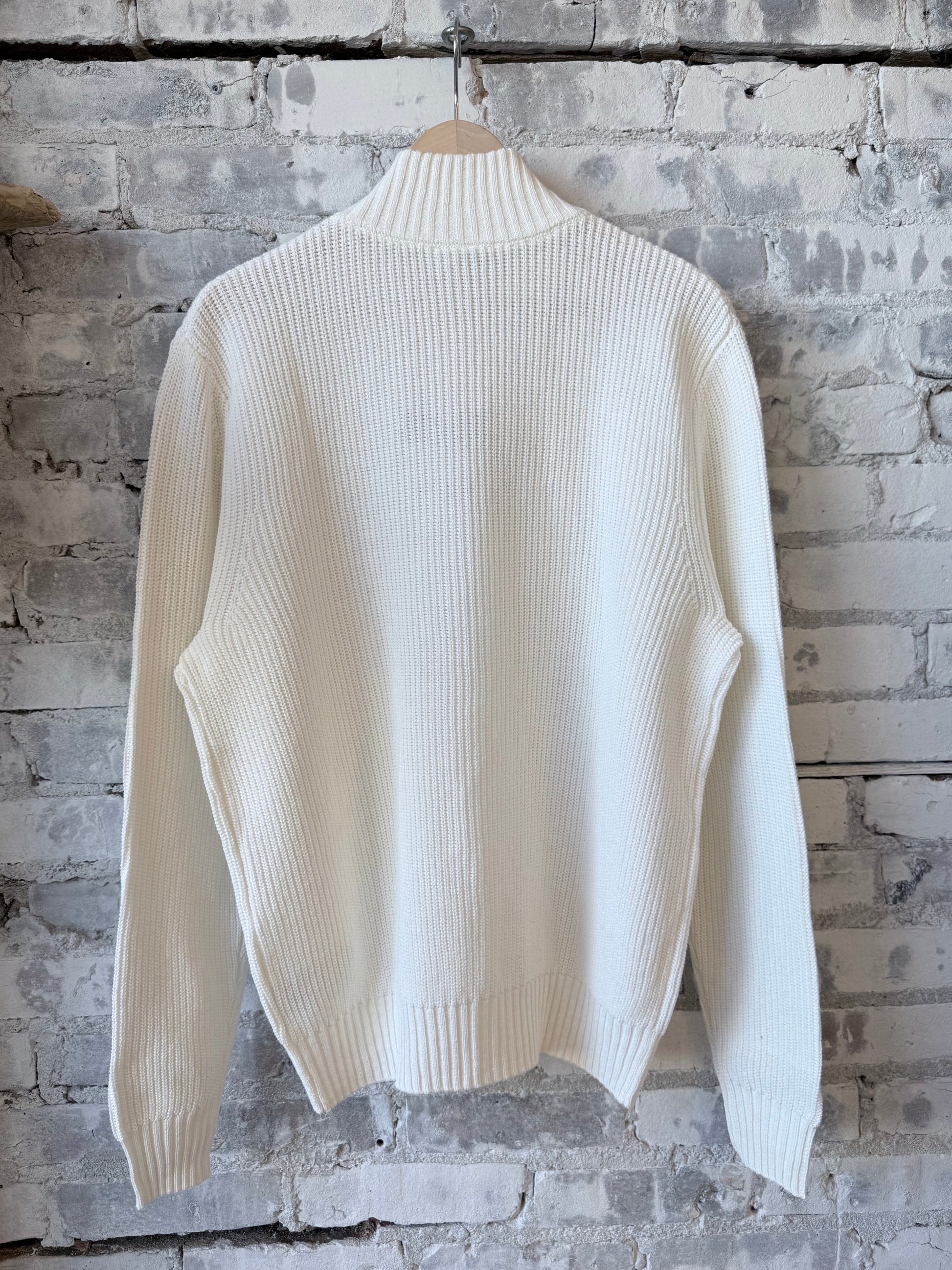 Cotton-Yarn Zip Up Sweater - White - DUNE + SALT