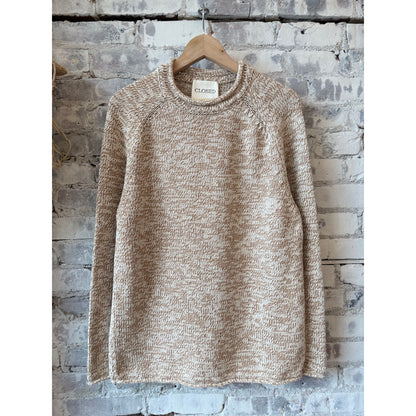 Men's Raw Edged Knit sweater in Rock Beige by Closed Men's, featuring a textured knit design and raw-edged hem.