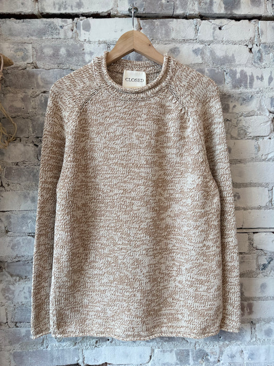 Closed Men's Raw Edged Knit - Rock Beige Dark Gray
