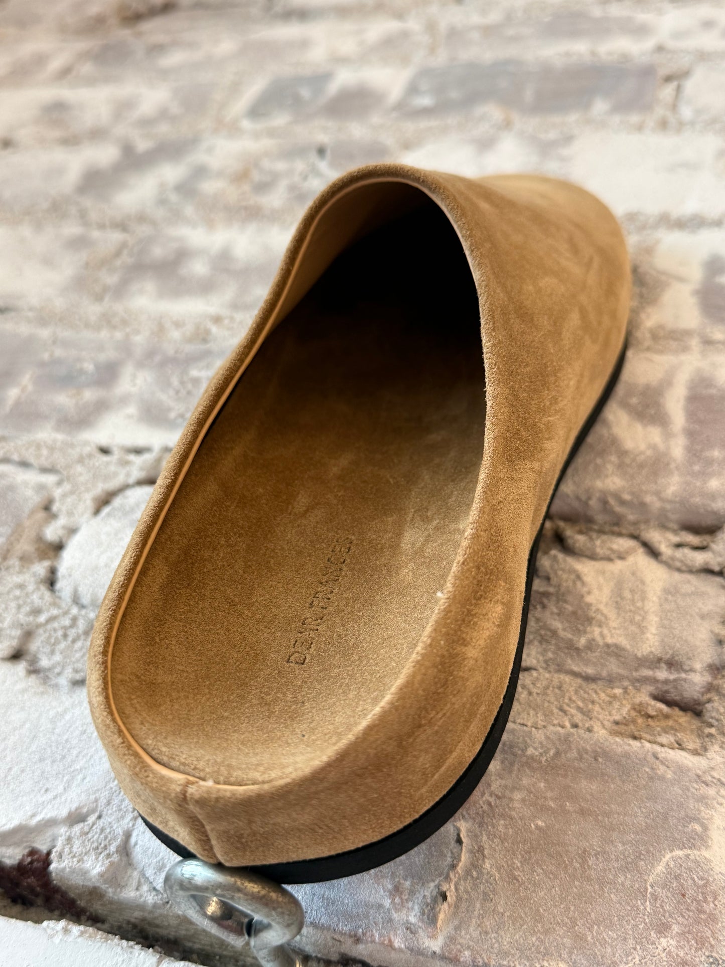 Women's Dear Frances Vico Suede Mule in caramel, featuring a sleek slip-on design and soft suede material.