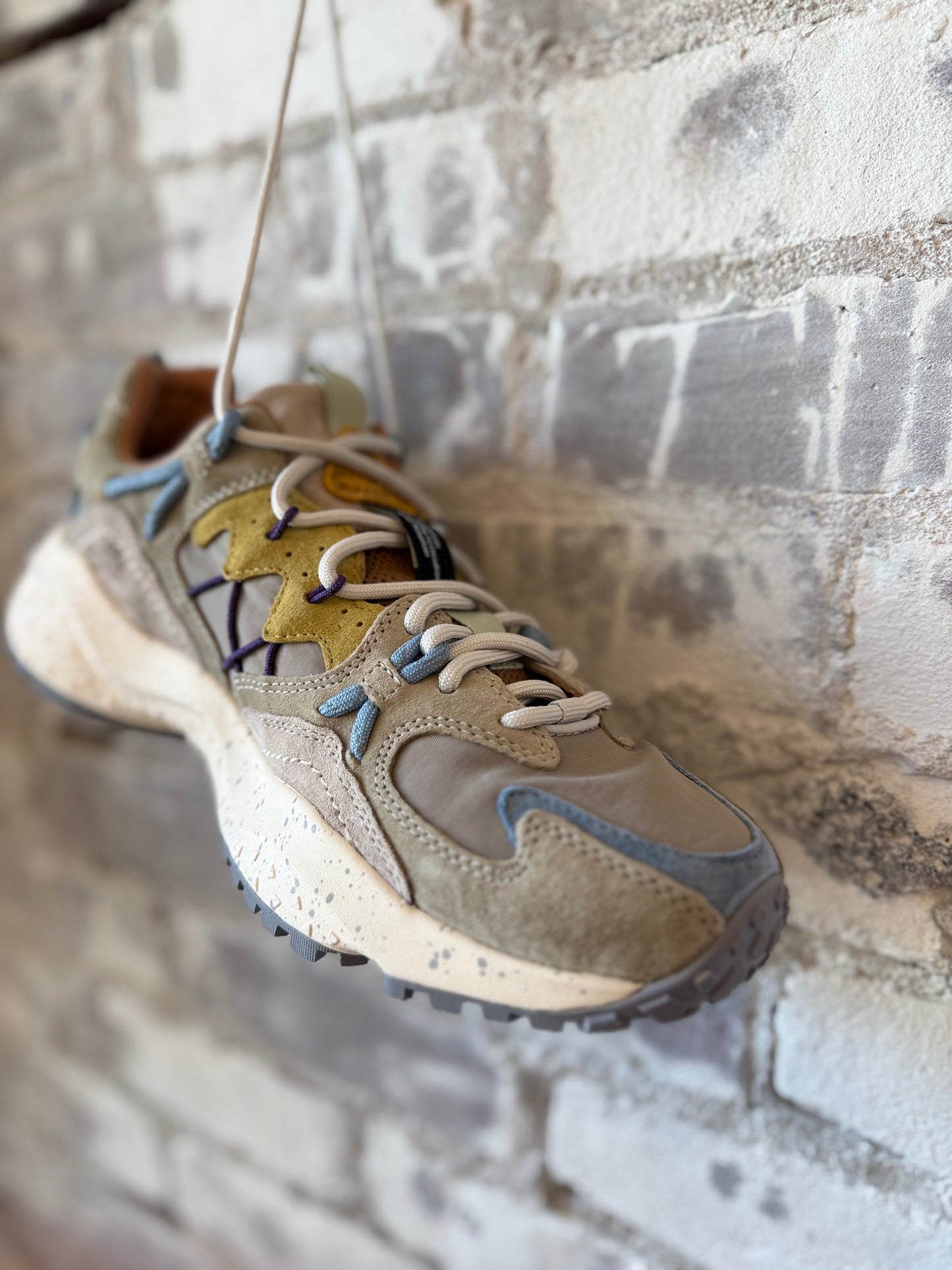 Yamabushi Man Suede/Nylon Sneaker – Taupe/Mud/Yellow