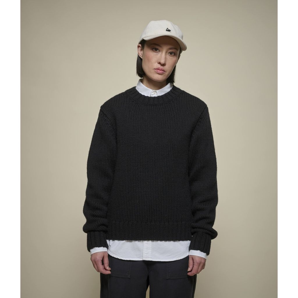 Merz B. Schwanen Chunky Cropped Merino Wool Sweater - Deep Black Black