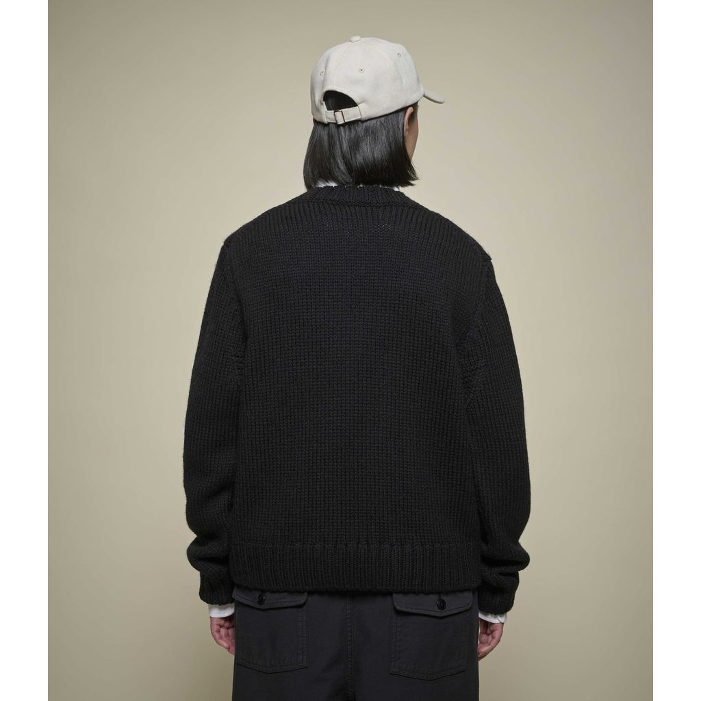 Merz B. Schwanen Chunky Cropped Merino Wool Sweater - Deep Black Black