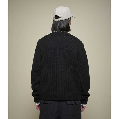 Merz B. Schwanen Chunky Cropped Merino Wool Sweater - Deep Black Black