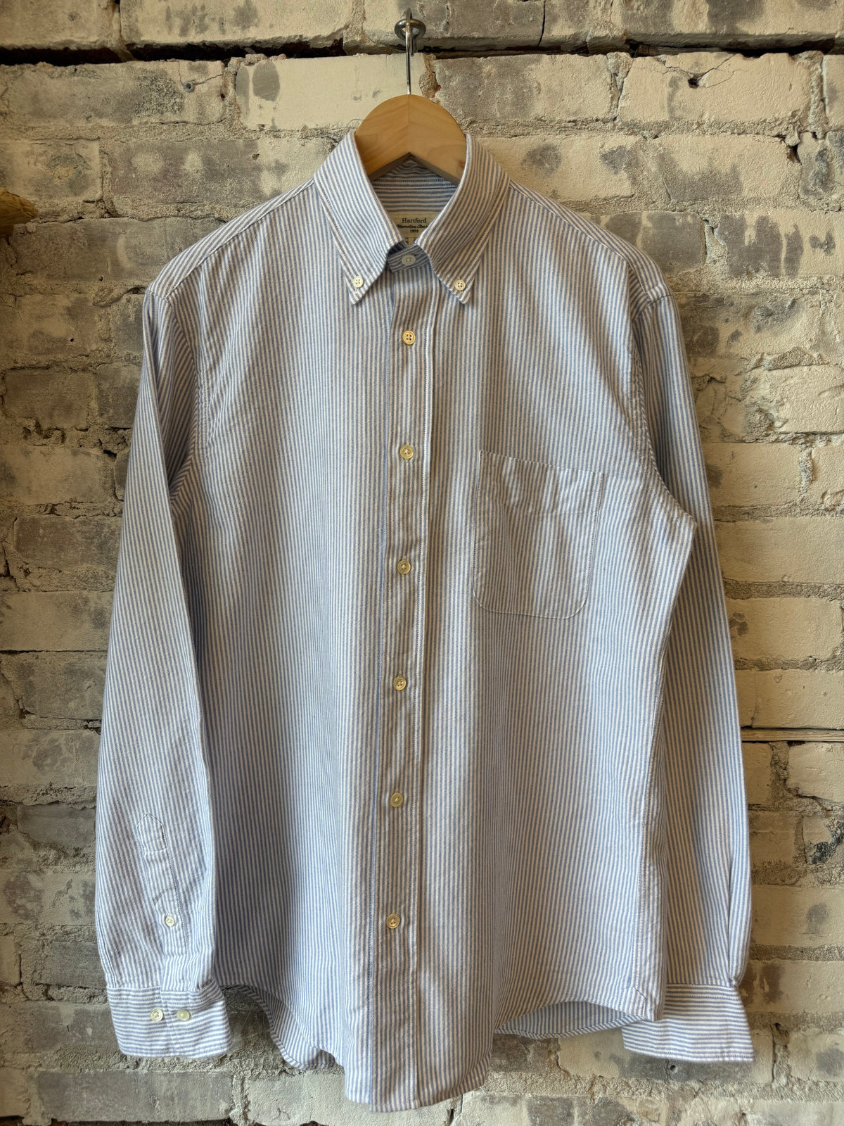 Hartford Men's Pitt Brushed Oxford Woven Shirt - Blue Stripe Dim Gray