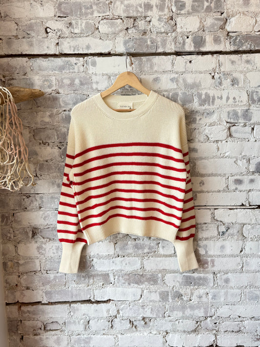 Layla Stripe Sweater - Ivory/Rosso - DUNE + SALT