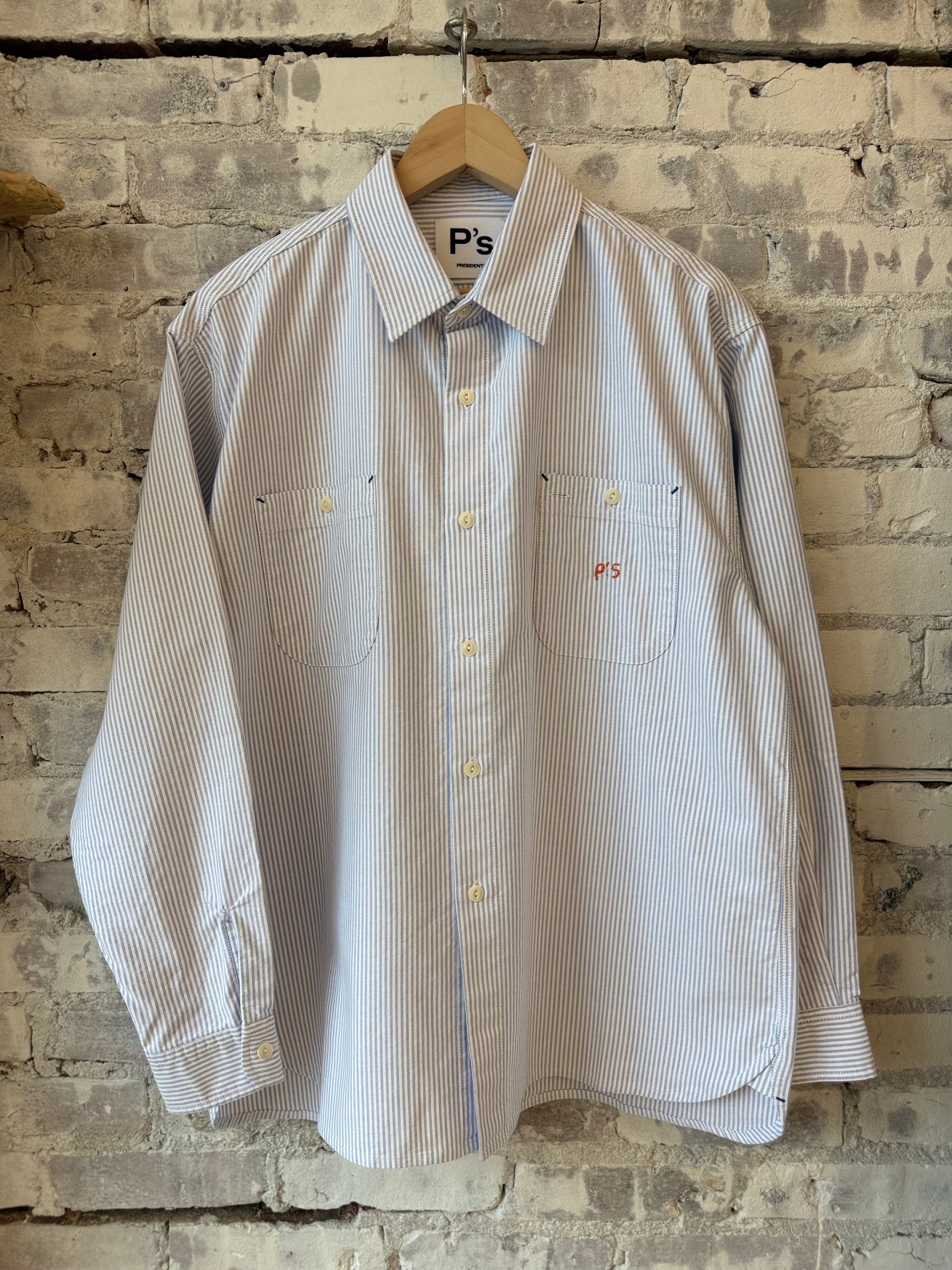 P's Striped Ripped Oxford Shirt - White/Blue Stone Wash - DUNE + SALT