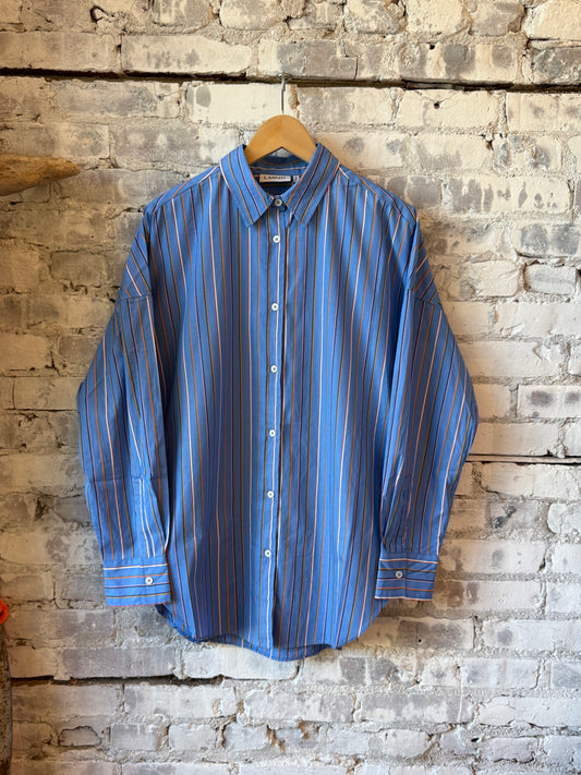 LMND Mara Striped Oversized Long Sleeve Shirt - Tutti Frutti/Ink Blue Gray
