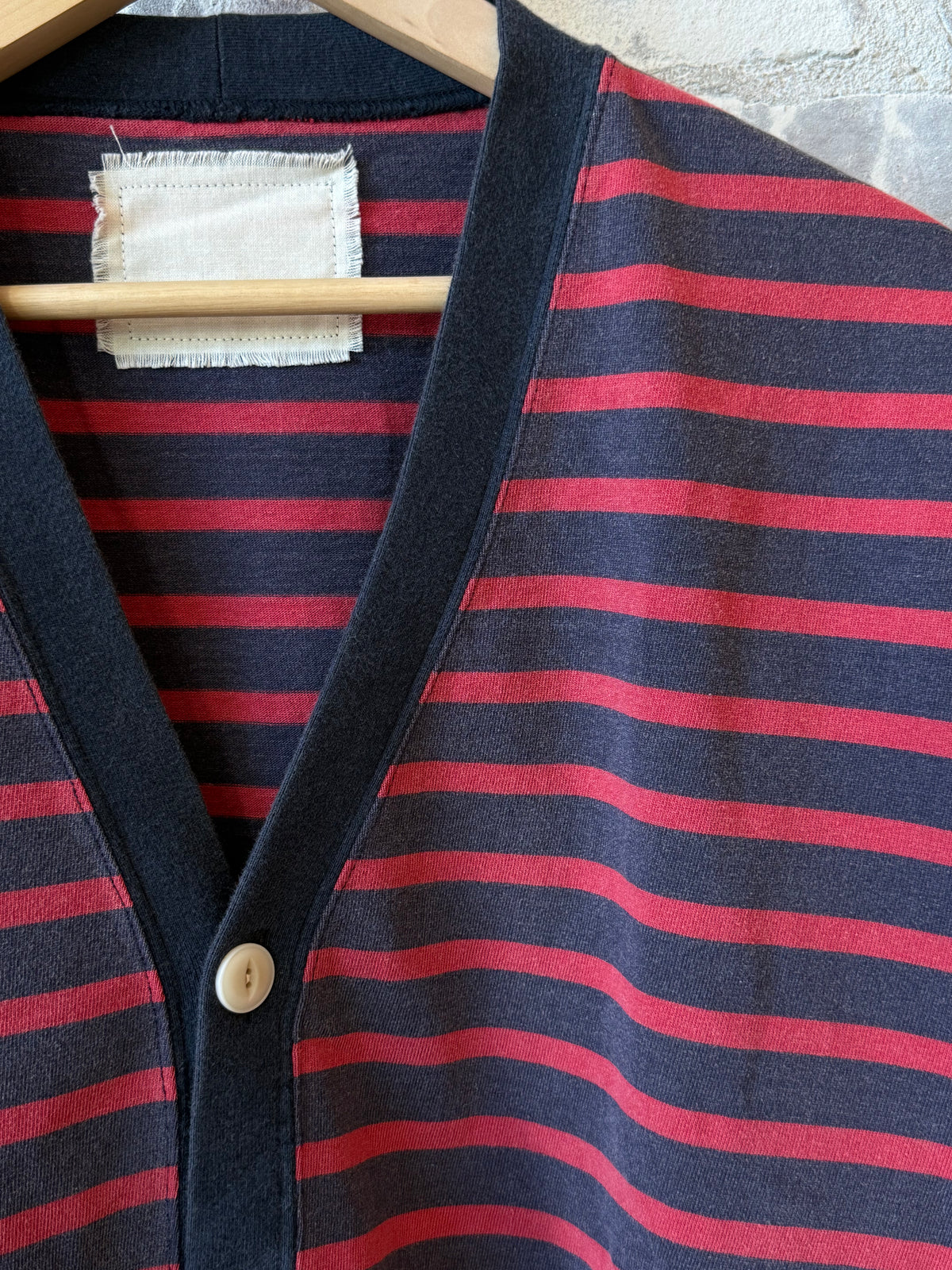 V::Room Cotton Heavy Boarder V-Cardigan - Navy/Red Dark Slate Gray