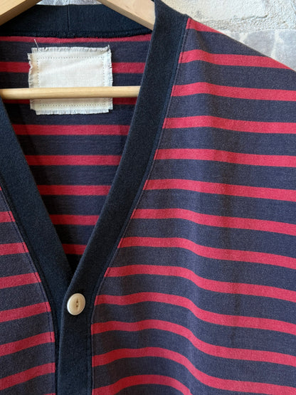 V::Room Cotton Heavy Boarder V-Cardigan - Navy/Red Dark Slate Gray