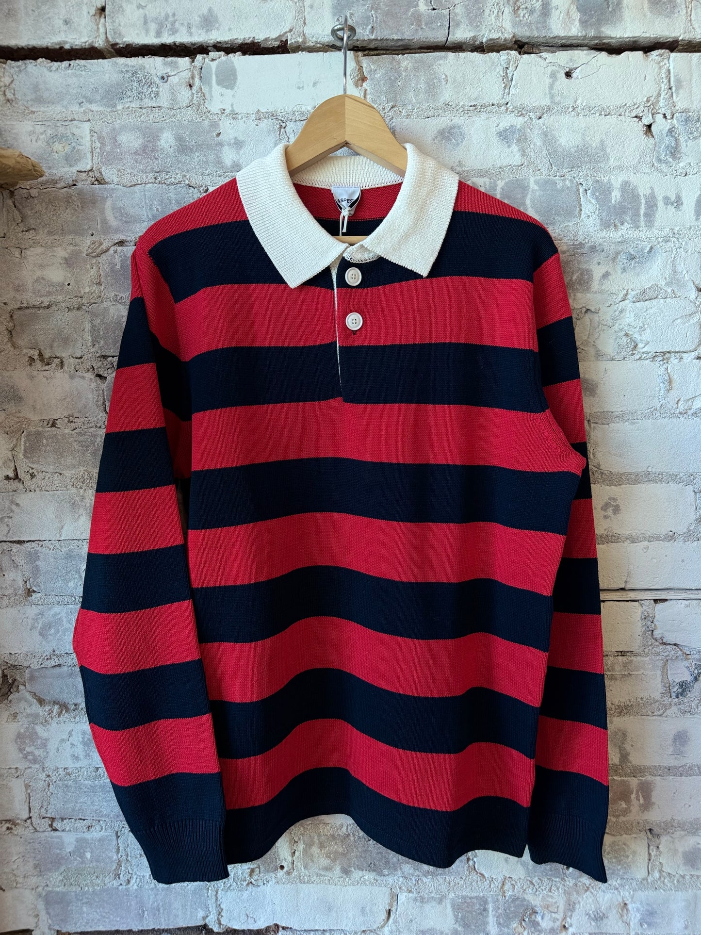Cotton-Yarn Longsleeve Polo Shirt - Red/Blue - DUNE + SALT
