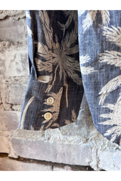 Paul Palm Tree Print Cotton Shirt - Navy - DUNE + SALT