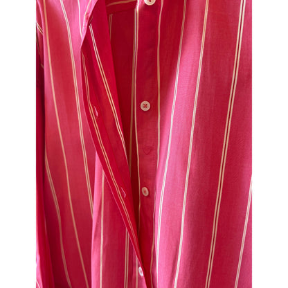 LMND Mara Striped Oversized Long Sleeve Shirt - Watermelon/Salsa/Orange/Natural Brown