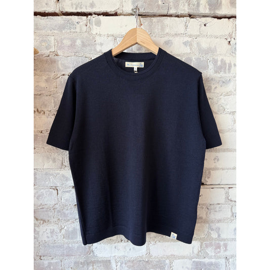 Refined Knitted Merino Wool T-Shirt - Navy - DUNE + SALT